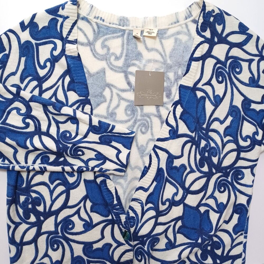 Anthropologie Moth‎ Cardigan Sweater XS Floral Paisley Long Button Preppy Boho